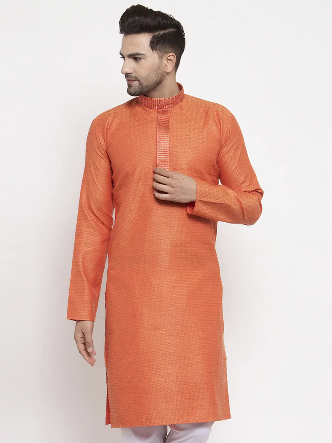 Men Orange Embroidered Kurta Only ( KO 619 Orange )-KO-619