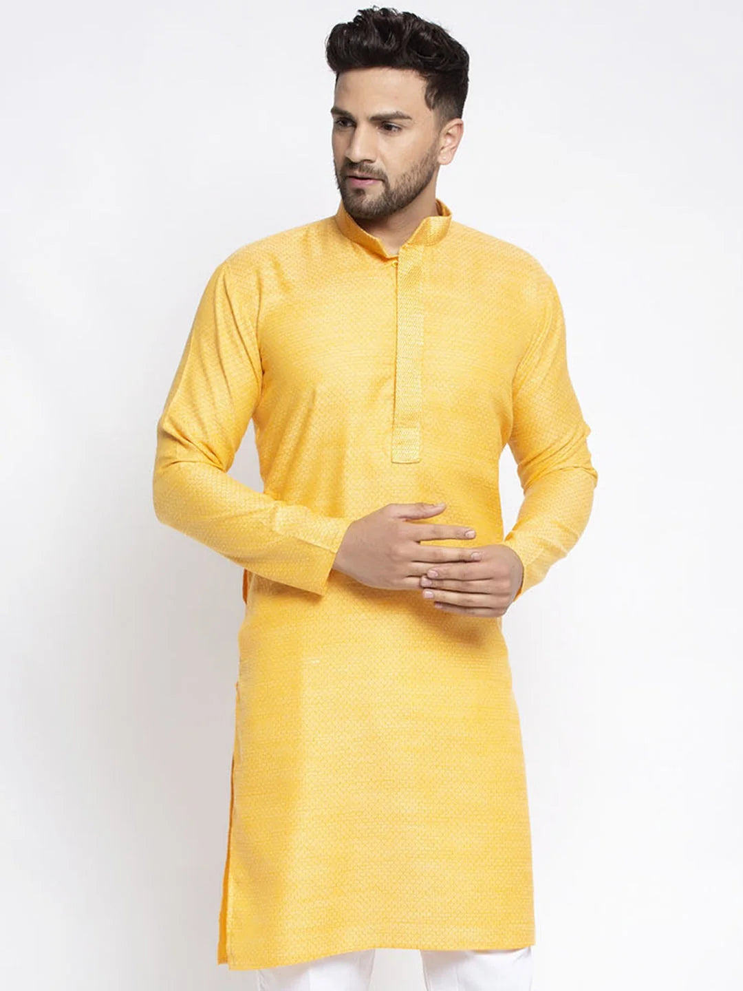 Men's Gem Yellow Woven Kurta Only
