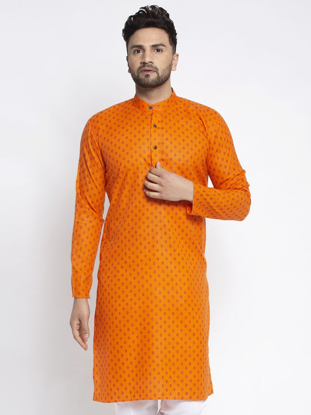 Orange Printed Mens Kurta - Shop Indian Kurta for Men Online