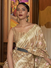 Women's Blend Beige Woven Design Handloom Saree With Blouse Piece-KLASCL282001
