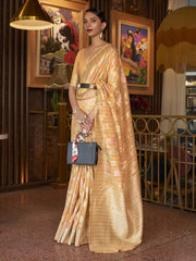 Women's  Blend Peach Woven Design Handloom Saree With Blouse Piece-KLASCL282004