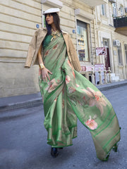 Women's Organza Green Woven Design Designer Saree With Blouse Piece-KLAY325001