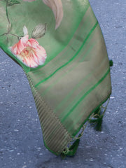Women's Organza Green Woven Design Designer Saree With Blouse Piece-KLAY325001