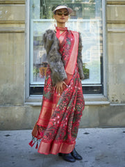 Women's Organza Pink Woven Design Designer Saree With Blouse Piece-KLAY325002