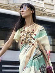 Women's Organza Off White Woven Design Designer Saree With Blouse Piece-KLAY325005