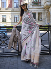 Women's Organza Grey Woven Design Designer Saree With Blouse Piece-KLAY325006