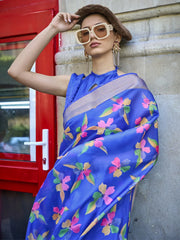 Women's Organza Blue Woven Design Designer Saree With Blouse Piece-KLAY325007