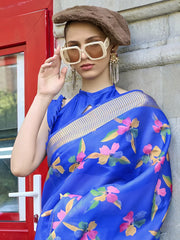 Women's Organza Blue Woven Design Designer Saree With Blouse Piece-KLAY325007