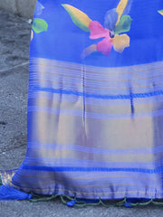 Women's Organza Blue Woven Design Designer Saree With Blouse Piece-KLAY325007