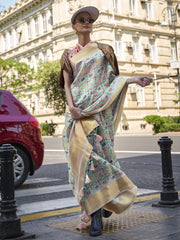 Women's Organza Turquoise Blue Woven Design Designer Saree With Blouse Piece-KLAY325010