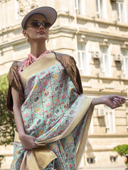 Women's Organza Turquoise Blue Woven Design Designer Saree With Blouse Piece-KLAY325010