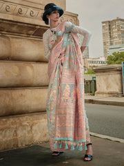Women's Organza Light Blue Woven Design Designer Saree With Blouse Piece-KLILA341003
