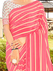 Women's Georgette Pink Embellished Designer Saree With Blouse Piece-KLINDI81782