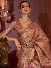 Women's  Blend Rust Woven Design Designer Saree With Blouse Piece-KLKATI327001