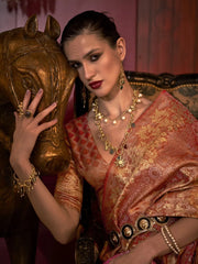 Women's  Blend Rust Woven Design Designer Saree With Blouse Piece-KLKATI327001