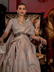 Women's Blend Grey Woven Design Designer Saree With Blouse Piece-KLKATI327004