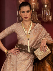 Women's  Blend Cream Woven Design Designer Saree With Blouse Piece-KLKATI327005