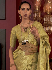 Women's  Blend Light Green Woven Design Designer Saree With Blouse Piece-KLKATI327006