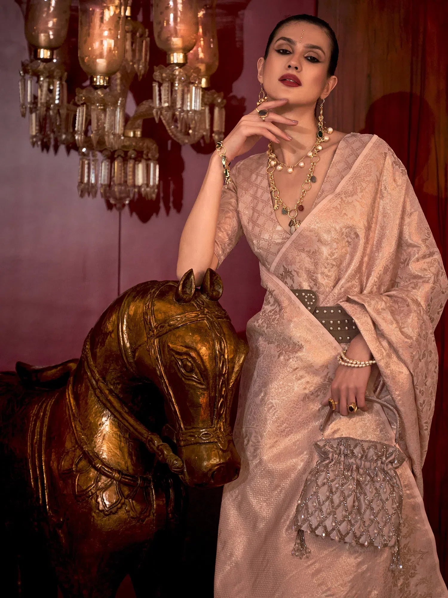 Pink Woven Polyester Saree with Blouse - Designer Sarees India