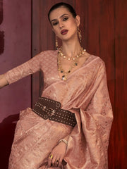 Women's  Blend Pink Woven Design Designer Saree With Blouse Piece-KLKATI327007