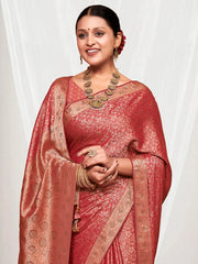 Women's Pure Red Woven Design Designer Saree With Blouse Piece-KLKRUTI5181