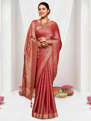 Women's Pure Red Woven Design Designer Saree With Blouse Piece-KLKRUTI5181