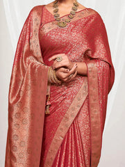 Women's Pure Red Woven Design Designer Saree With Blouse Piece-KLKRUTI5181