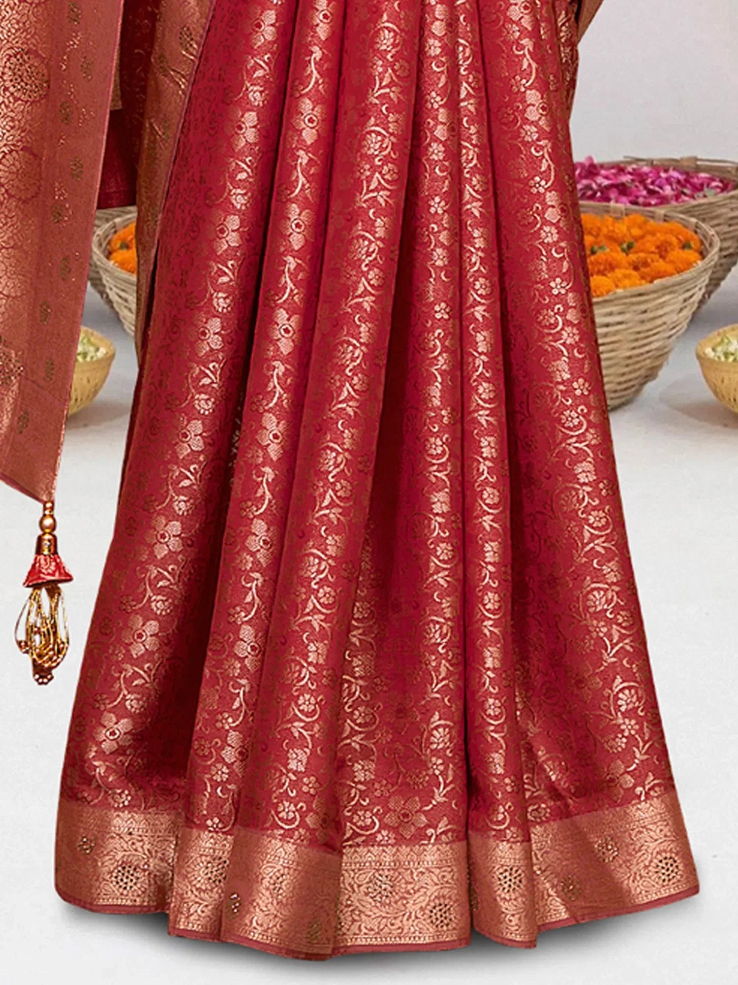 Red Silk Saree with Blouse - Designer Indian Sari