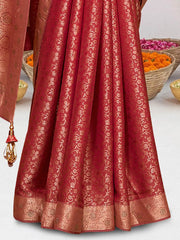 Women's Pure Red Woven Design Designer Saree With Blouse Piece-KLKRUTI5181