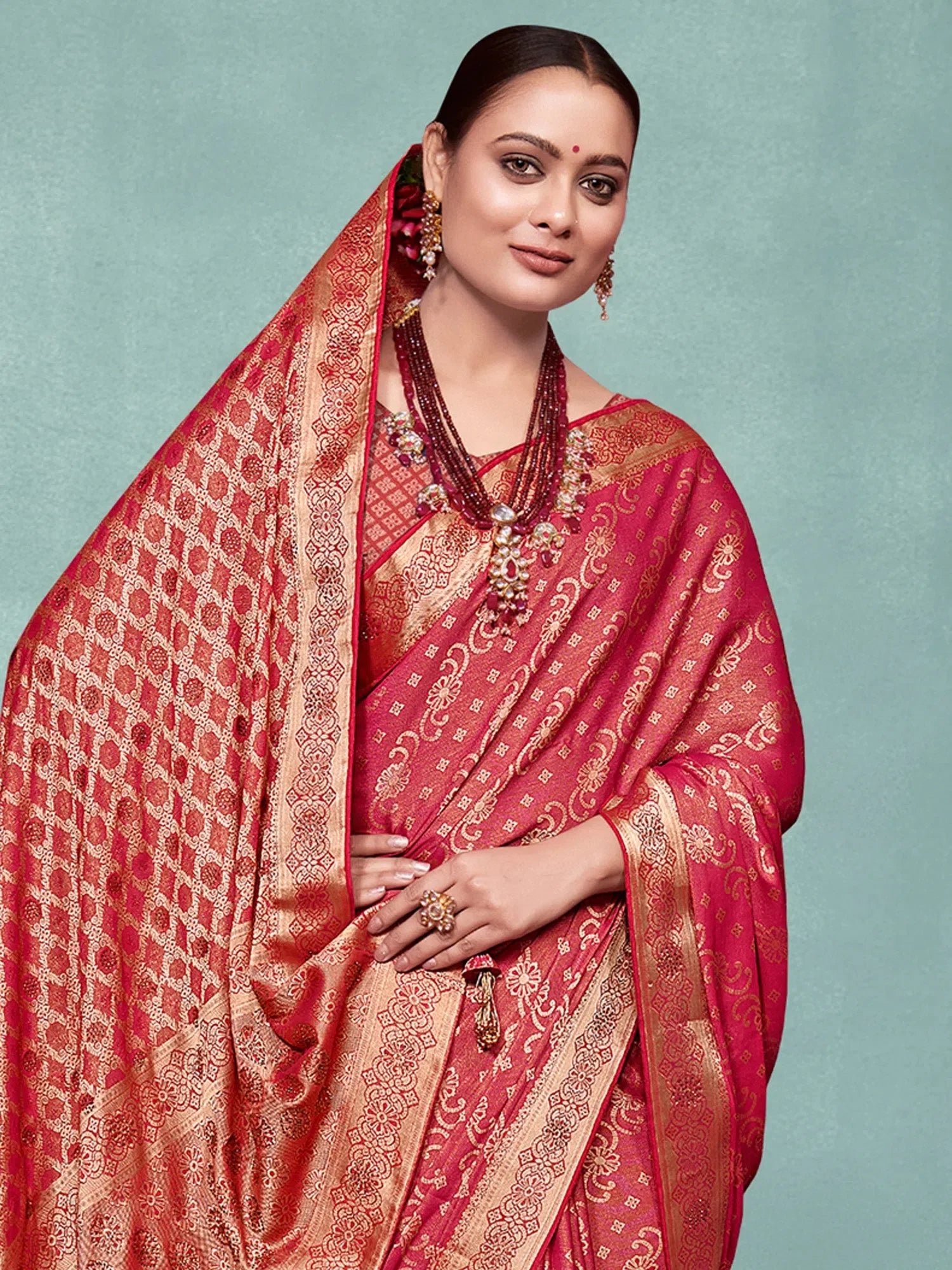 Red Silk Saree: Woven Design, Blouse Piece | Indian Sarees