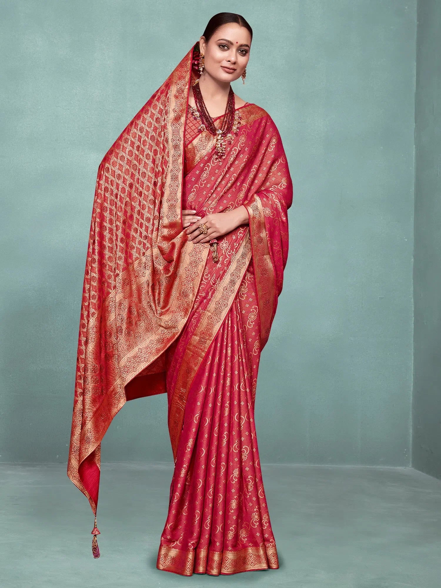 Red Silk Saree: Woven Design, Blouse Piece | Indian Sarees