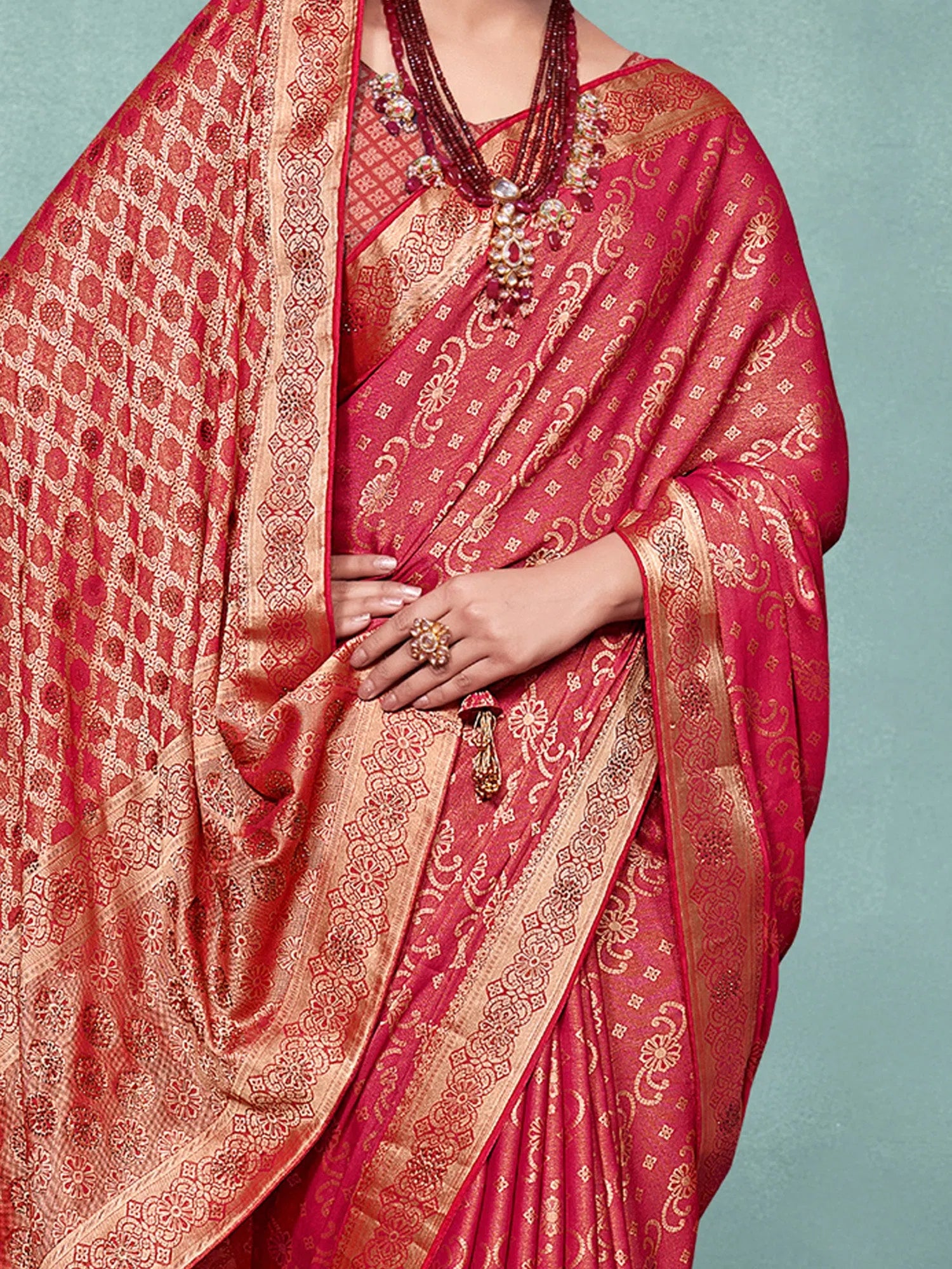Red Silk Saree: Woven Design, Blouse Piece | Indian Sarees