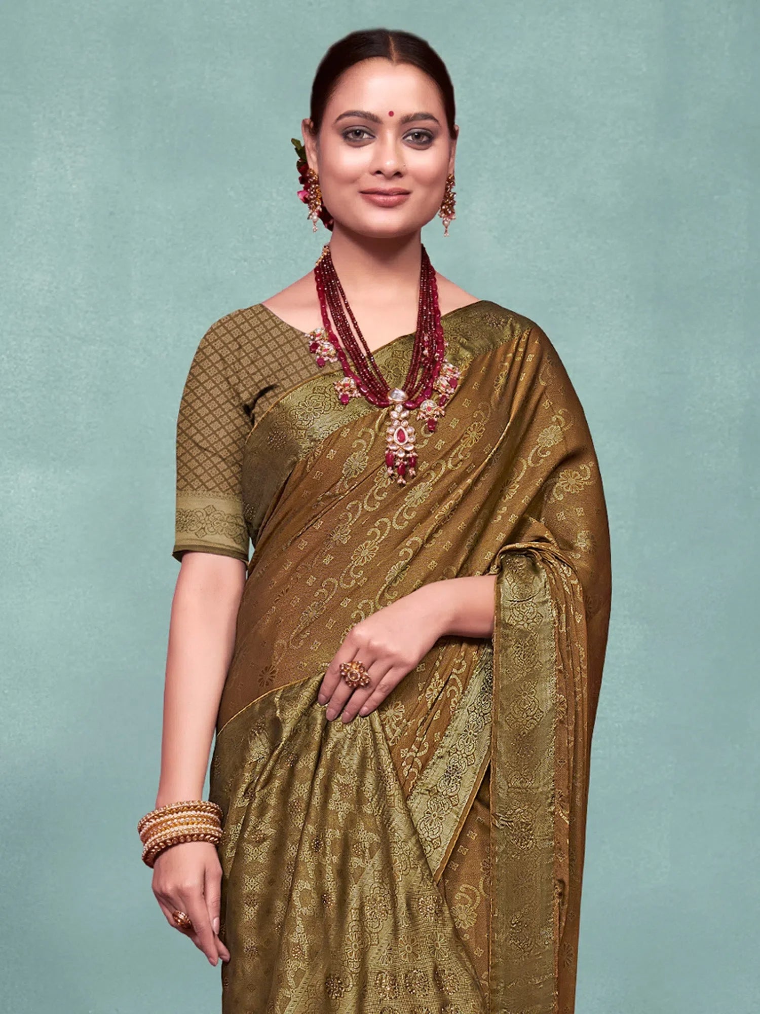 Camel Brown Silk Saree: Woven Designer Indian Sari