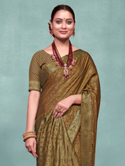 Women's Pure Camel Brown Woven Design Designer Saree With Blouse Piece-KLKRUTI5187