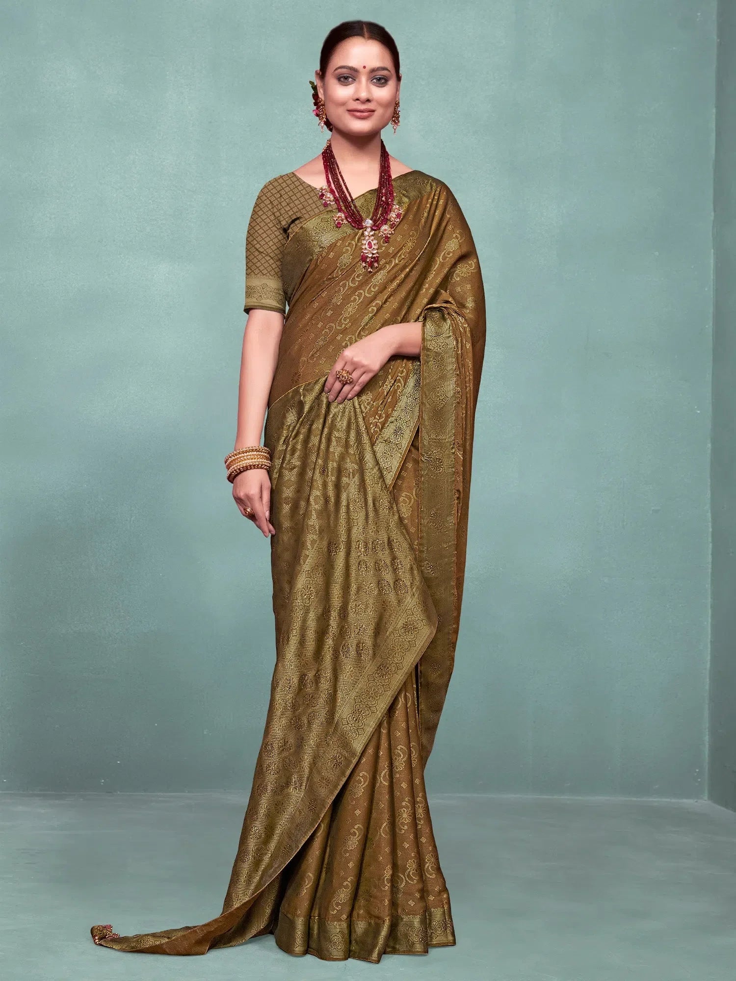 Camel Brown Silk Saree: Woven Designer Indian Sari
