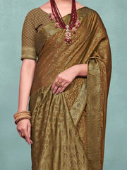Women's Pure Camel Brown Woven Design Designer Saree With Blouse Piece-KLKRUTI5187