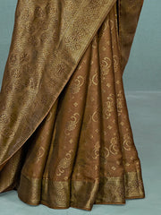 Women's Pure Camel Brown Woven Design Designer Saree With Blouse Piece-KLKRUTI5187