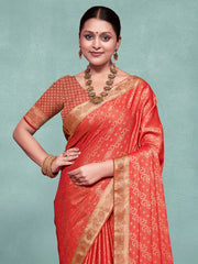 Women's Pure Orange Woven Design Designer Saree With Blouse Piece-KLKRUTI5188