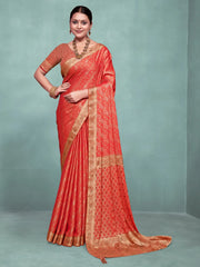 Women's Pure Orange Woven Design Designer Saree With Blouse Piece-KLKRUTI5188