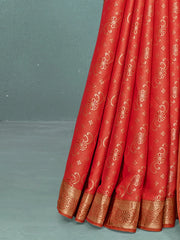 Women's Pure Orange Woven Design Designer Saree With Blouse Piece-KLKRUTI5188