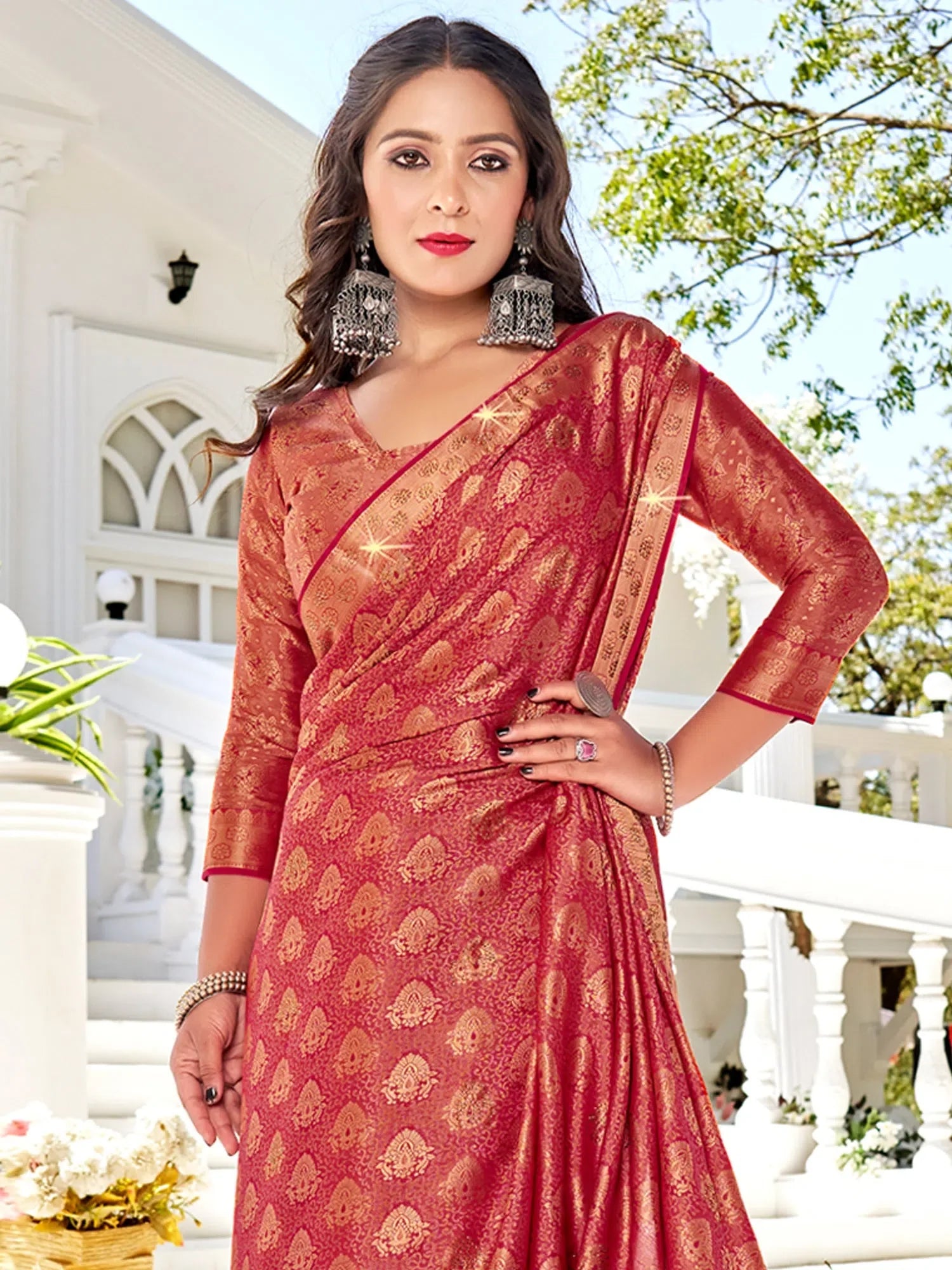 Pink Silk Saree: Designer Indian Sari with Blouse