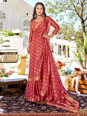 Women's Pure Pink Woven Design Designer Saree With Blouse Piece-KLKRUTI5197