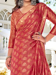 Women's Pure Pink Woven Design Designer Saree With Blouse Piece-KLKRUTI5197