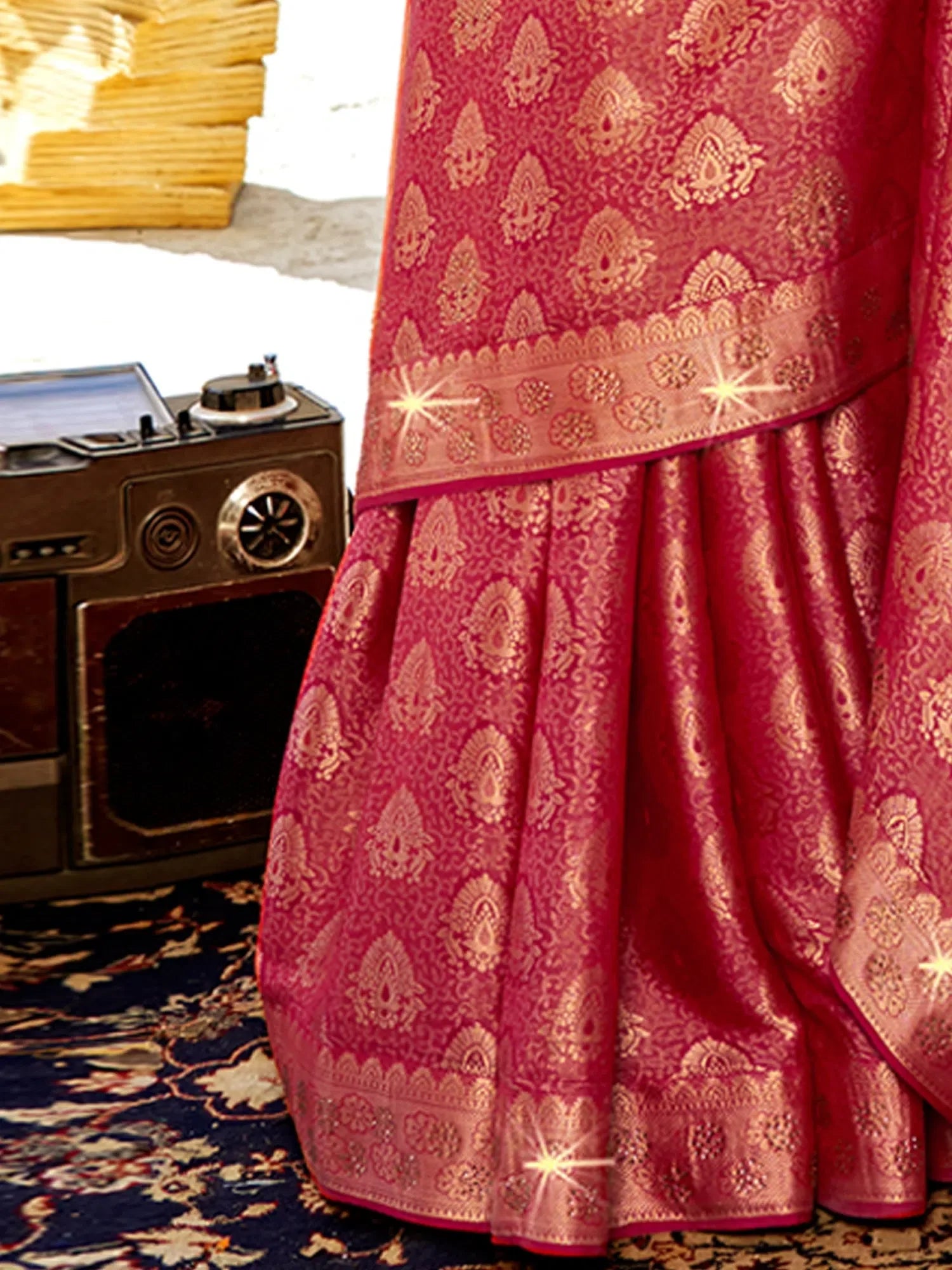 Pink Silk Saree: Designer Indian Sari with Blouse