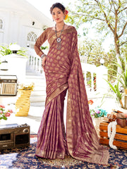 Women's Pure Burgundy Woven Design Designer Saree With Blouse Piece-KLKRUTI5199
