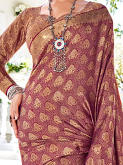 Women's Pure Burgundy Woven Design Designer Saree With Blouse Piece-KLKRUTI5199