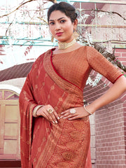 Women's Pure Red Woven Design Designer Saree With Blouse Piece-KLKRUTI5201