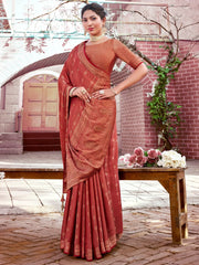 Women's Pure Red Woven Design Designer Saree With Blouse Piece-KLKRUTI5201