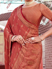 Women's Pure Red Woven Design Designer Saree With Blouse Piece-KLKRUTI5201
