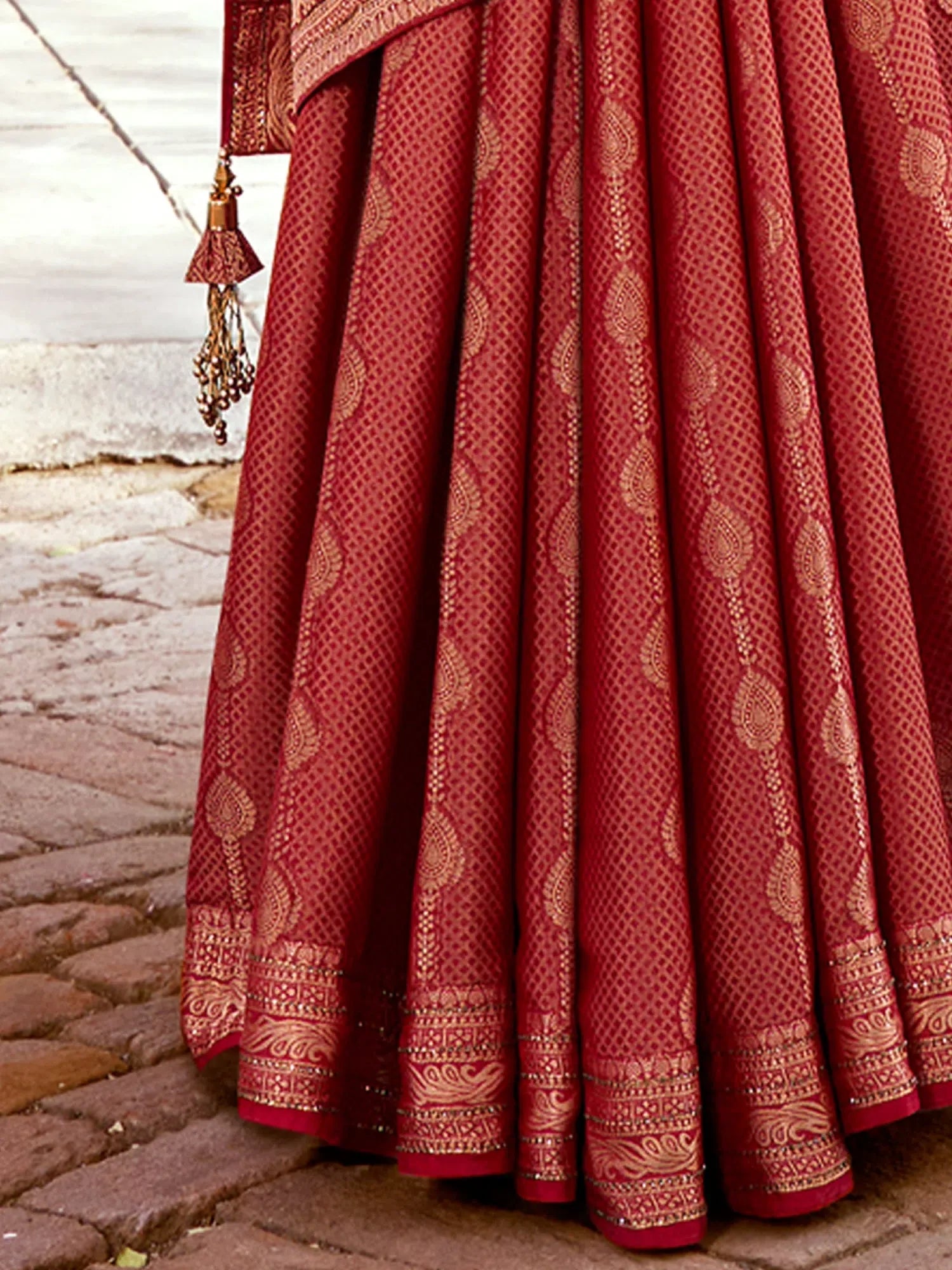 Red Silk Saree - Designer Sarees India - Woven Design